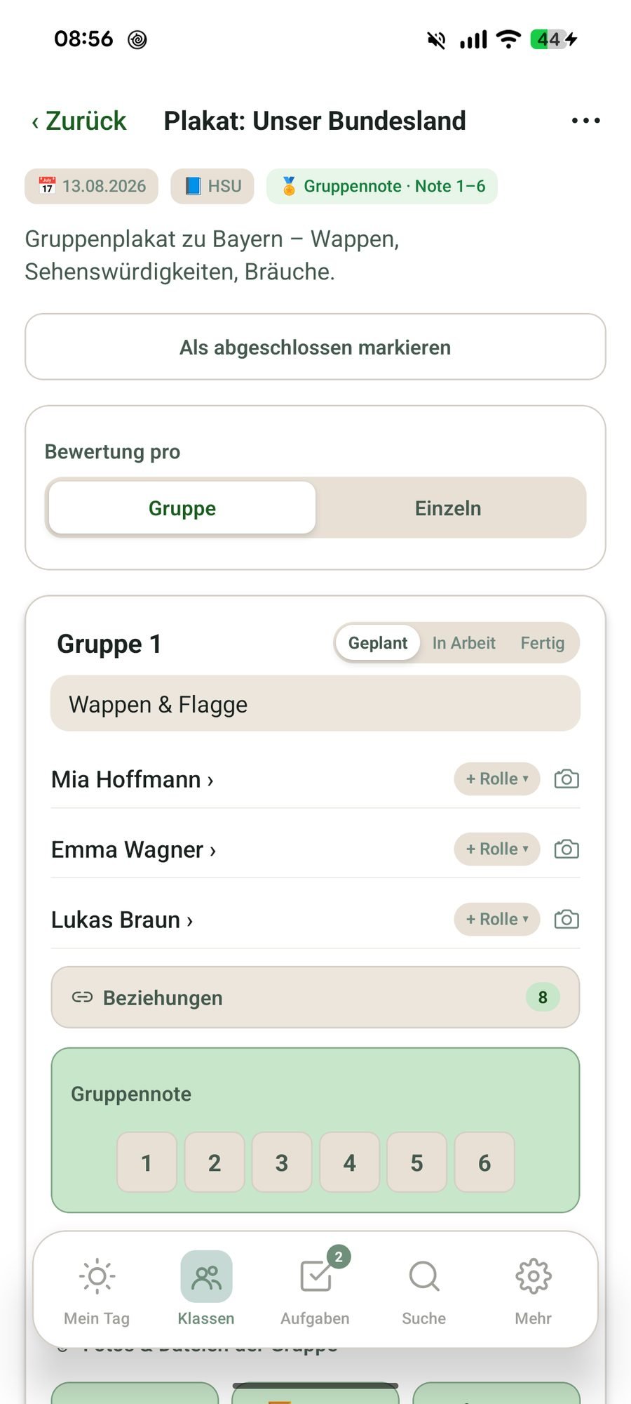 Gruppenarbeit mit Rollen und Bewertung