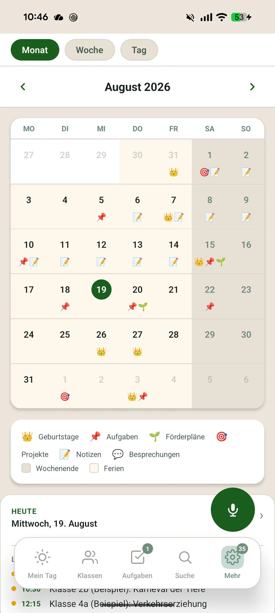 Klassenblick App – Kalender