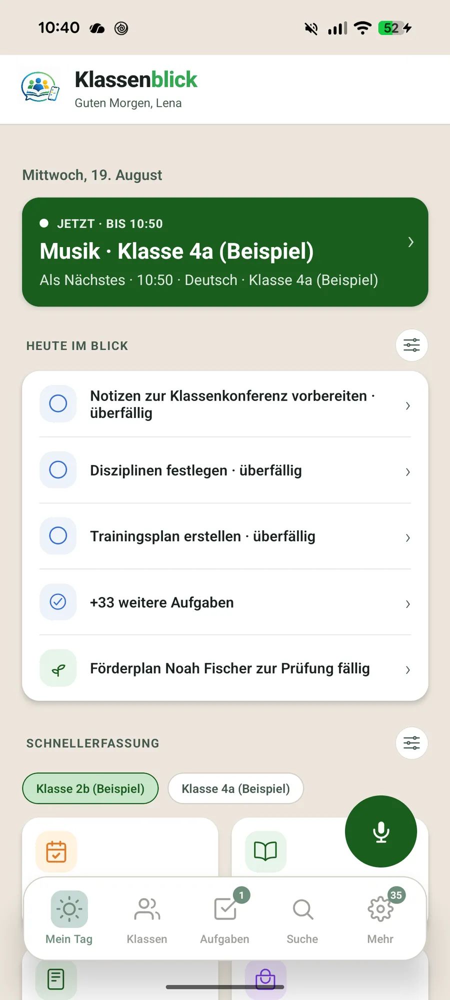 Klassenblick App – Tagesübersicht