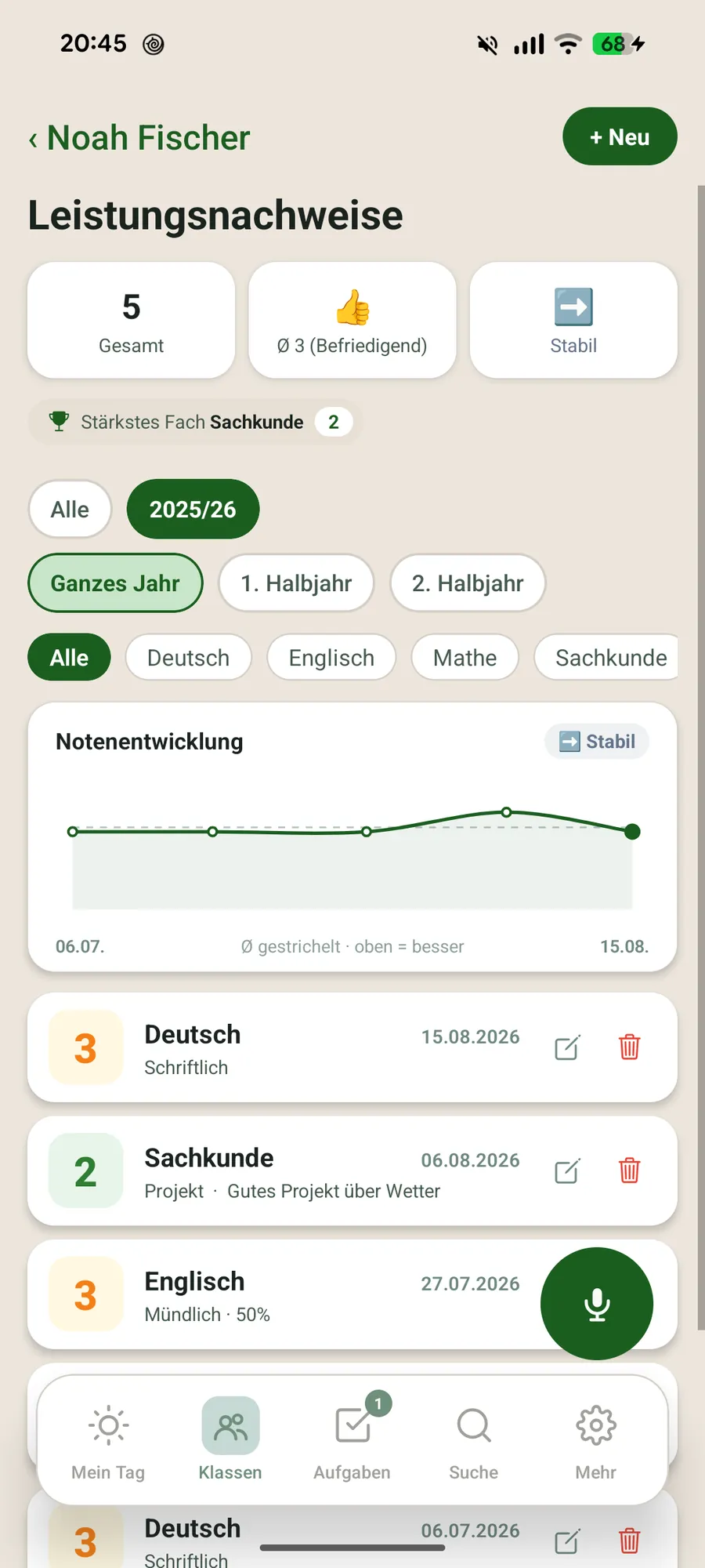 Klassenblick App – Notenverwaltung
