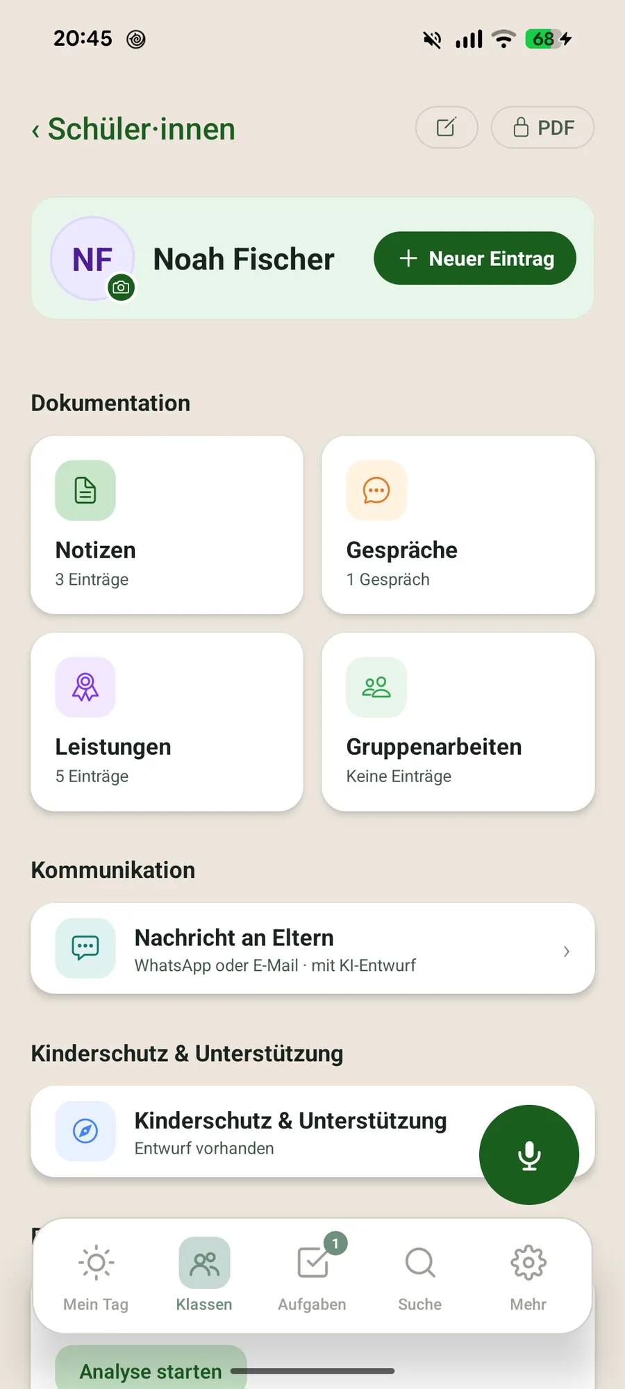 Klassenblick App – Schülerprofil