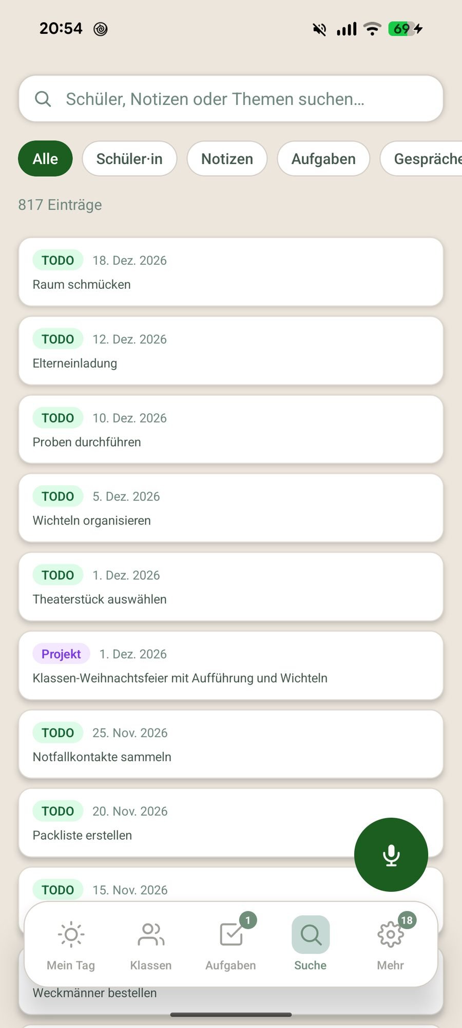 Volltextsuche über alle Bereiche der App