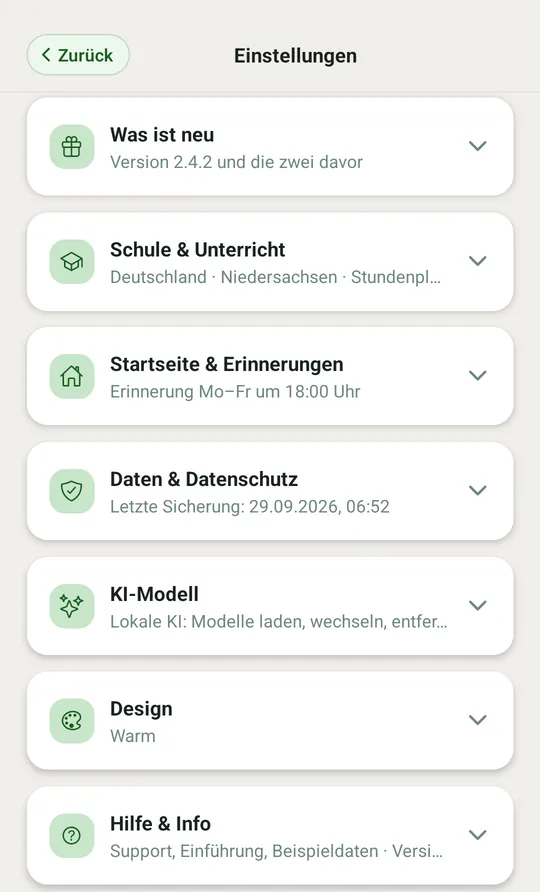 Zugeklappte Bereiche mit Kurzinfo im Kopf