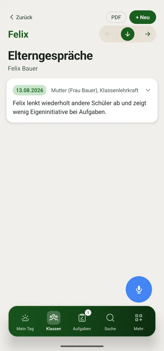 Datum, Teilnehmende und Inhalt in einem Eintrag
