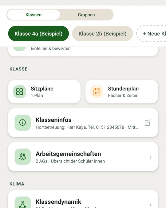 Die Vorschau im Klassendetail