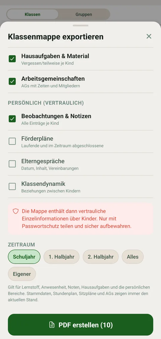 Persönliche Bereiche und Zeitraum