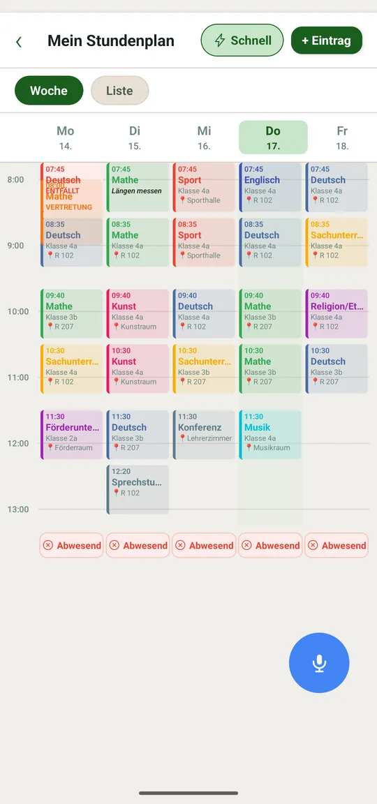 Die eigene Woche über alle Klassen hinweg