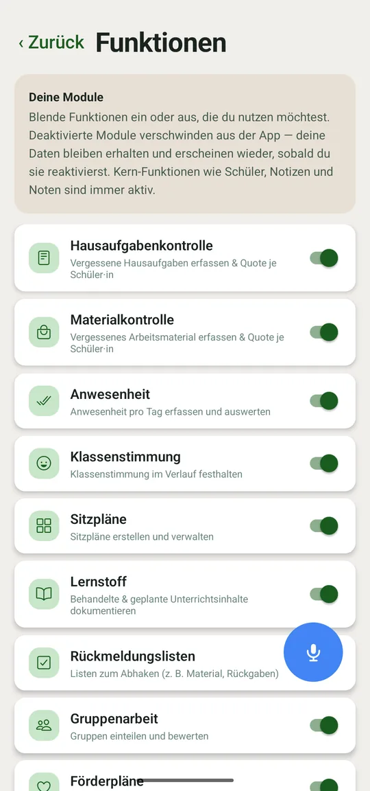 Jedes optionale Modul mit eigenem Schalter