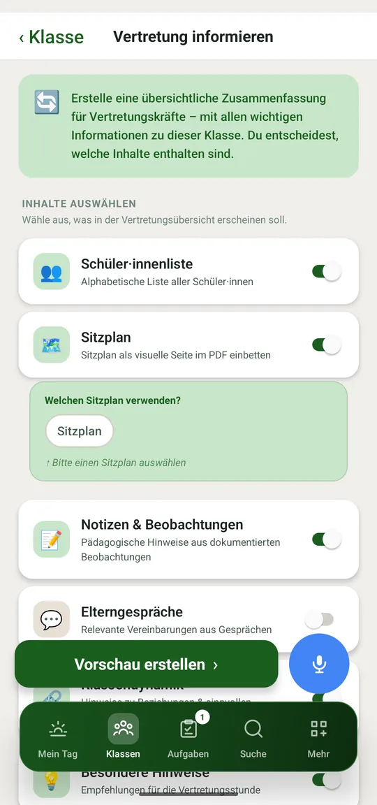 Jeder Baustein einzeln zuschaltbar